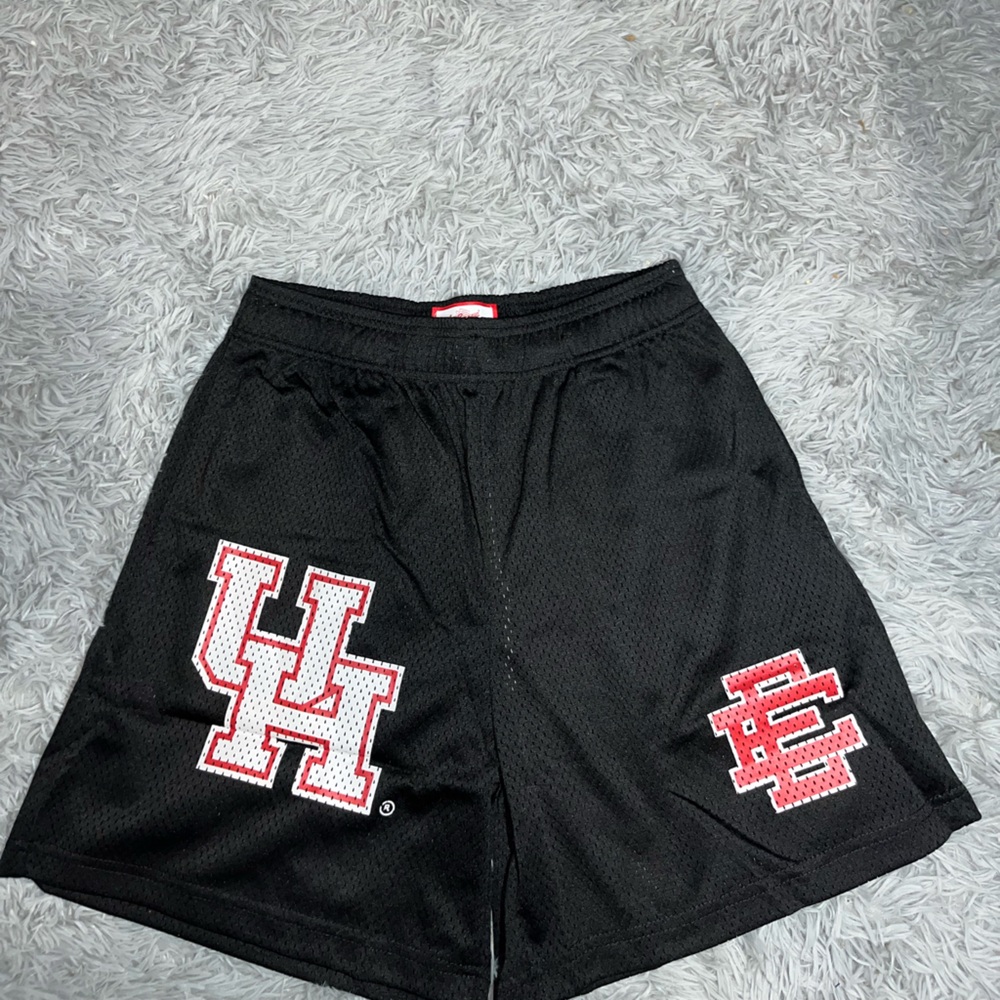 Eric Emanuel Black Mesh Shorts with Red and White UH Logos